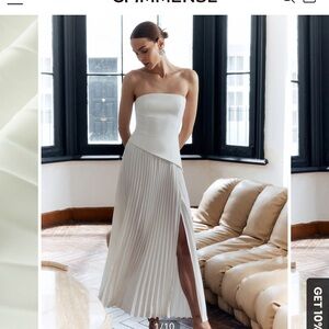 White Strapless Asymmetrical Waist Pleated Dress